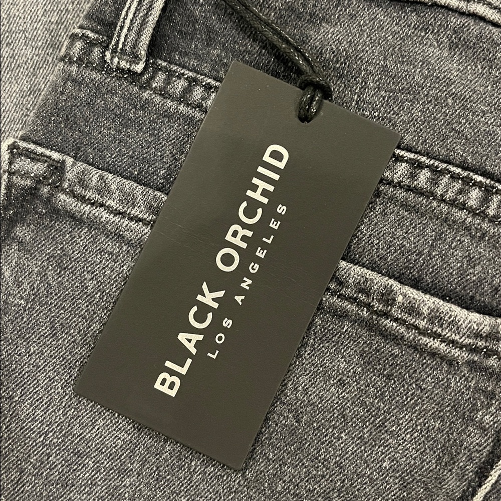 NWT Black Orchid Foil Hem Taylor Straight Leg Jeans Charcoal Gray 26 - Picture 10 of 14